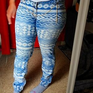 Hot Kiss Blue and White Geometric Jeans
